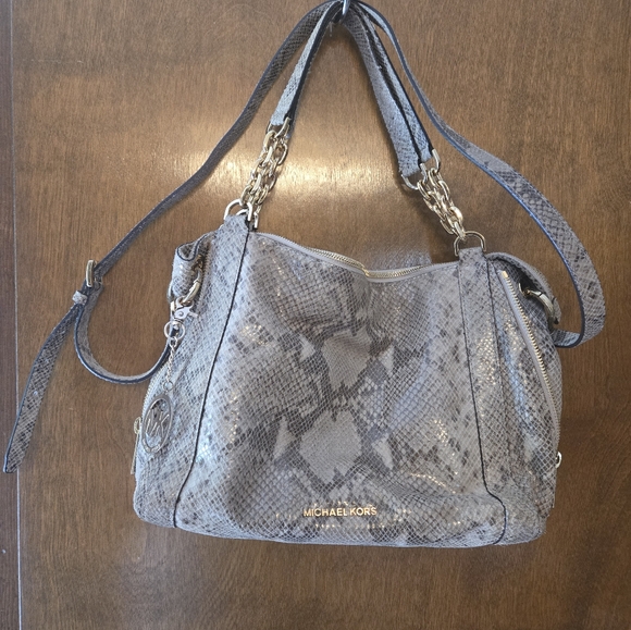 Michael Kors Stanthorpe Gray Python Leather Large Crossbody Satchel Handbag - Picture 2 of 6